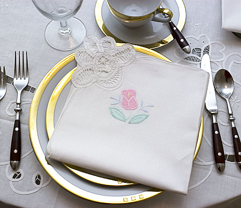 Cotton Napkin. Batternburg Lace & Applique. 17"napkins. - Click Image to Close